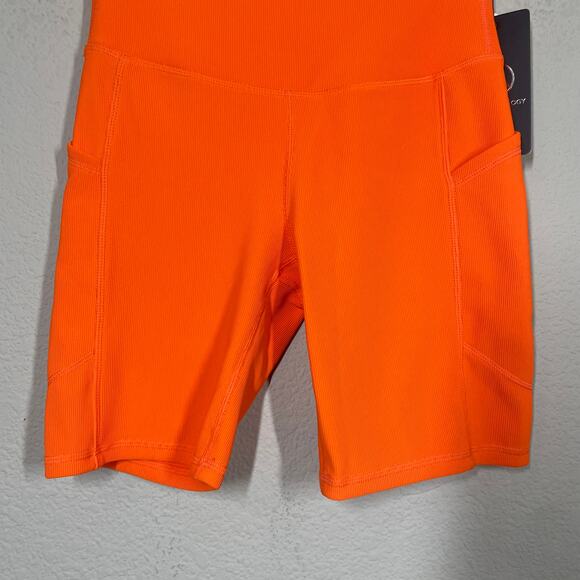Move Theology Small Ribbed Contour Tank Shorts Workout Set Orange 2 Piece - Picture 14 of 14